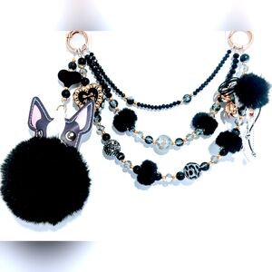 Chic Black and Gold PHONE/KEYCHAIN Dog Pom Pom